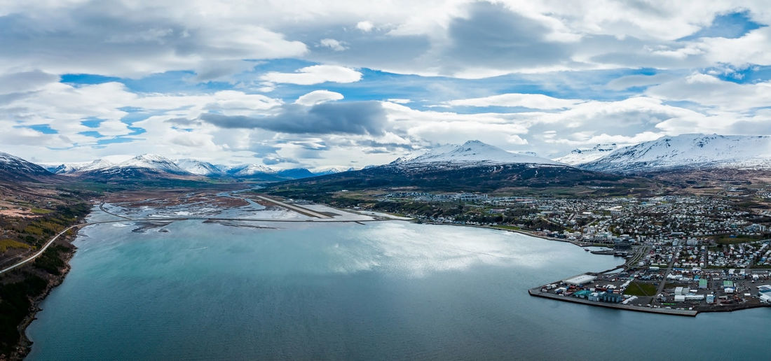 Beautiful aerial nature near akureyri town