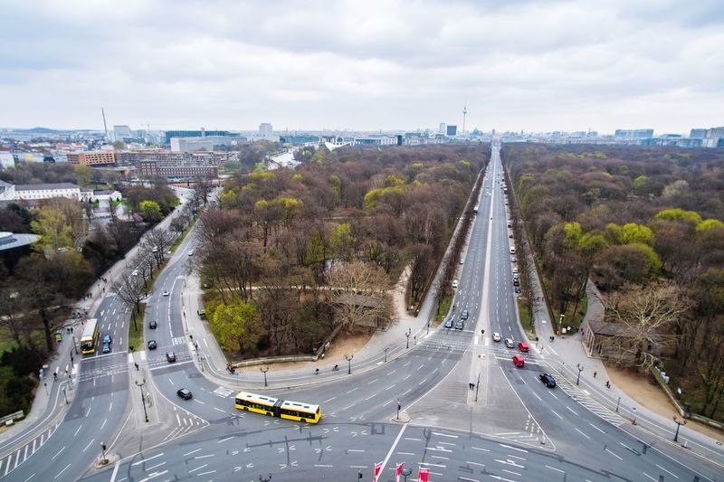 Aerial view of highway in city