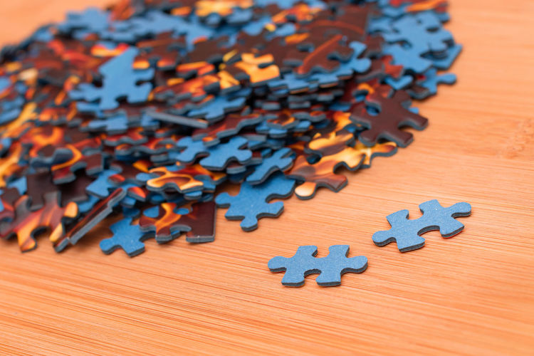 Close-up of jigsaw puzzle on table