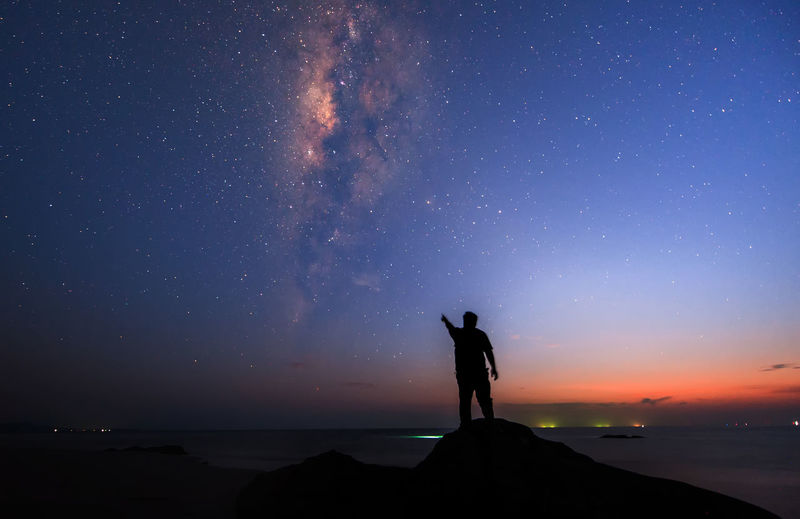 Silhouette man against sky at night