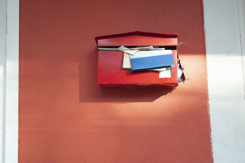Close-up of red open door