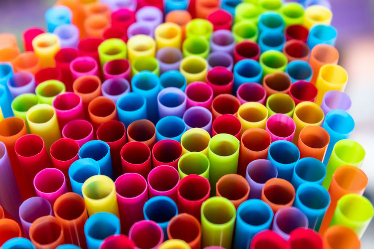 Close-up of colorful drinking straws