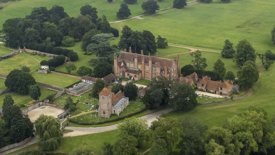 An aerial view of the village of mapledurham in oxfordshire, uk
