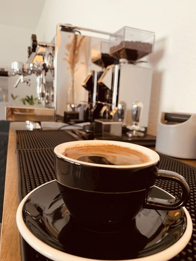 Close-up of coffee served on table