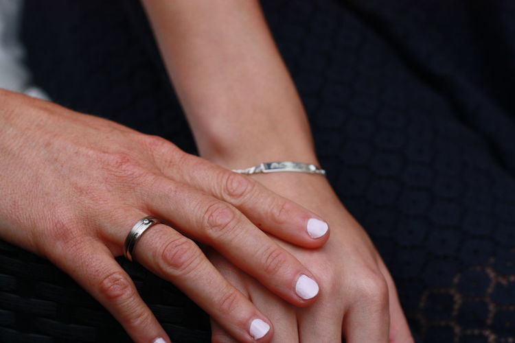 Cropped image of bride wearing wedding ring