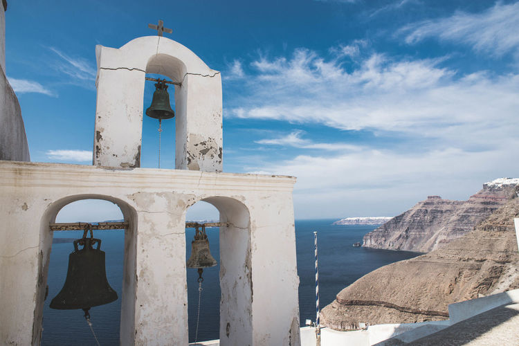 Bells outside church at santorini