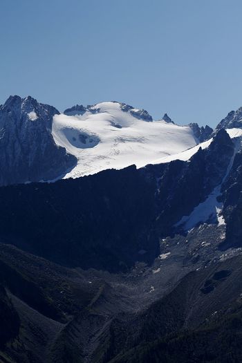 Scenic view of snowcapped mountains against clear sky