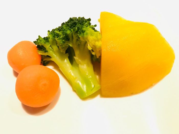 Close-up of oranges on plate against white background