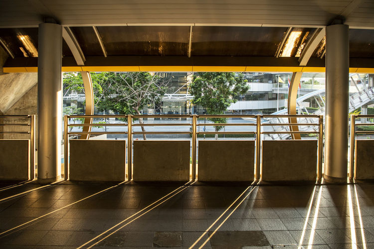 Empty pedestrian bridge at chong nonsi station in bangkok's cbd area