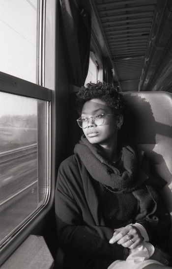 Portrait of woman in train
