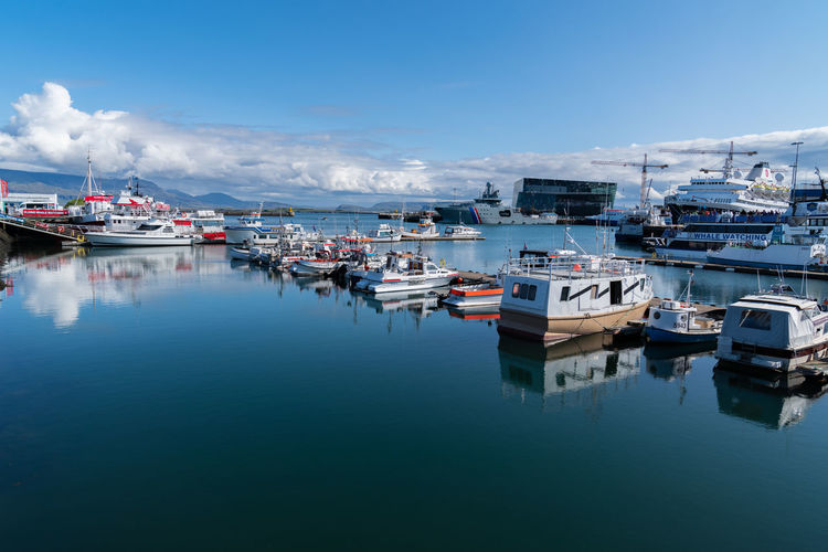 Boats moored in harbor