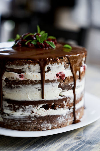 Close-up of cake in plate on table