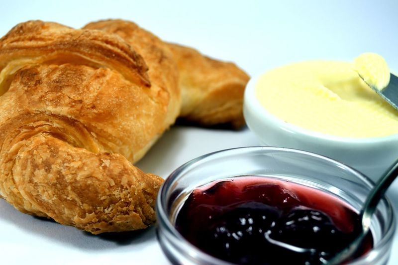 Close-up of croissant and jam