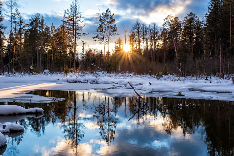 Sunset on a winter lake