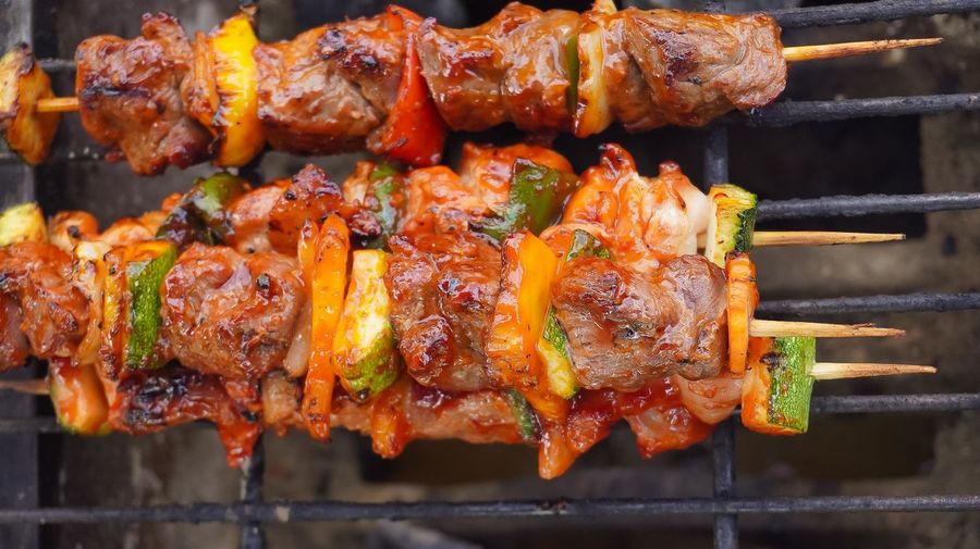 Close-up of meat on barbecue grill