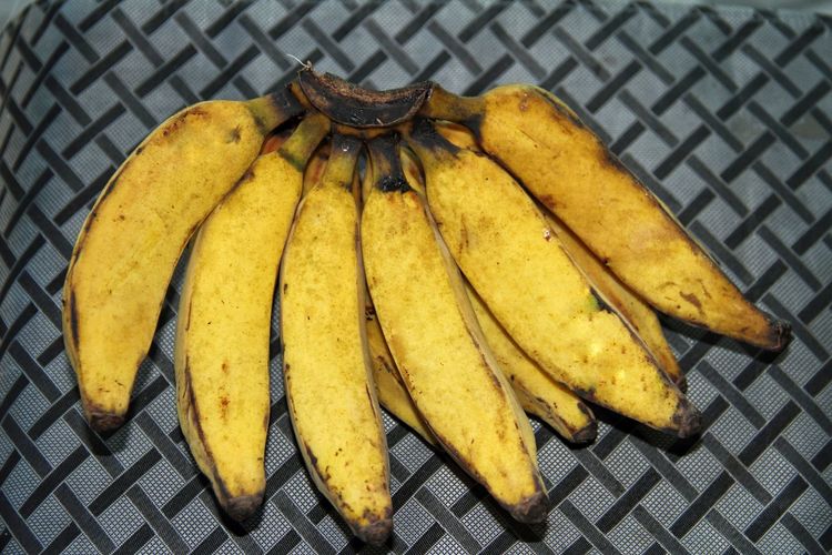High angle view of bananas on plate
