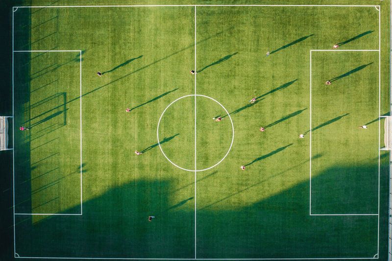 Five-a-side football match. aerial shot