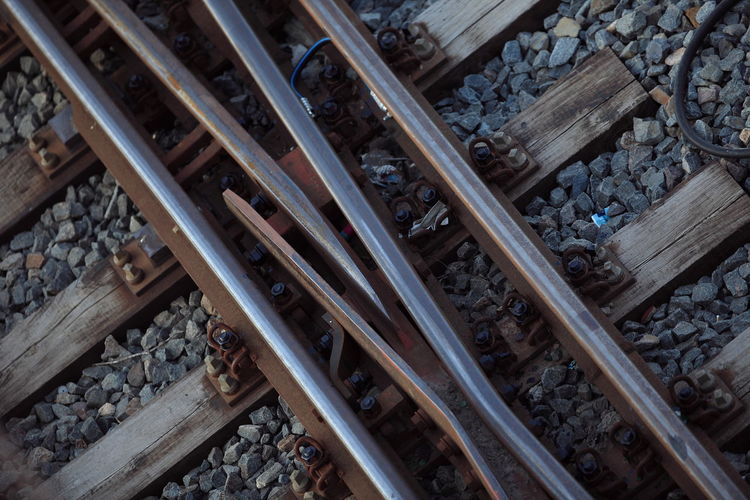 High angle view of railroad tracks