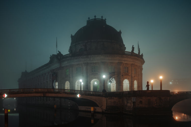 View of bode-museum during foggy night