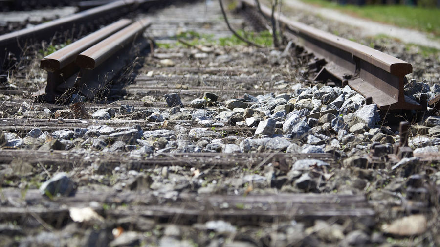 Close-up of abandoned railroad track