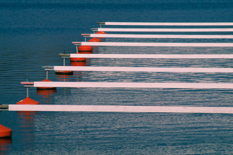 Row of markers over sea