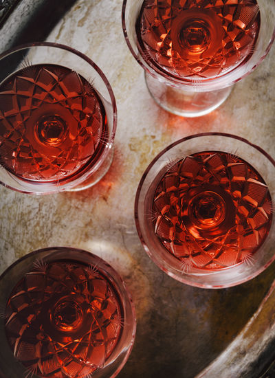 High angle view of beer glass on table
