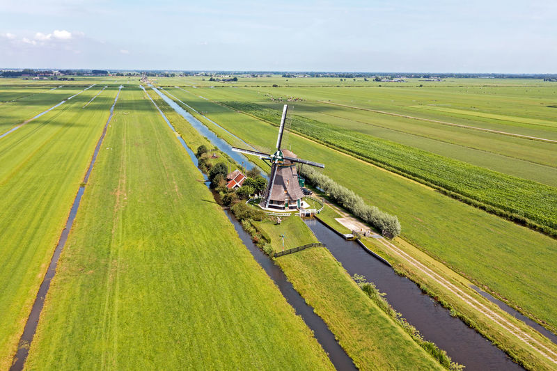 Aerial from one of four windmills of the viermolengang near aarlanderveen in the netherlands