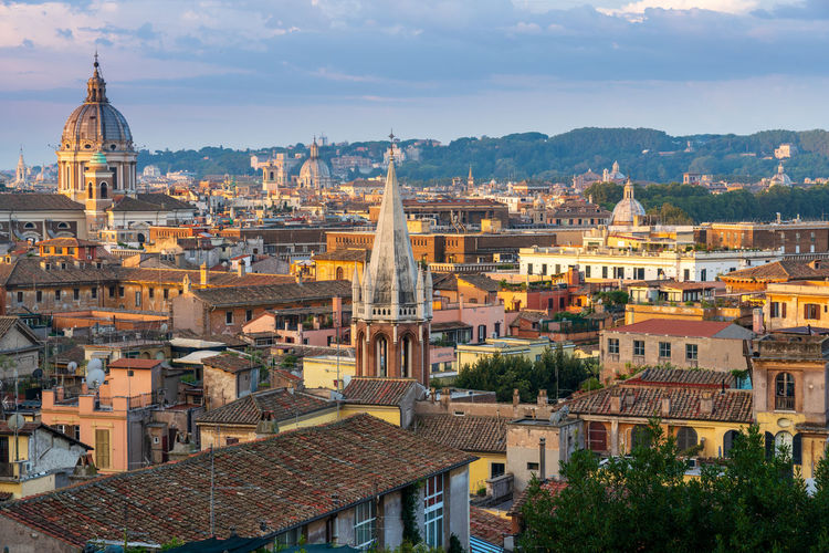 The rooftops of rome as seen from the villa borghese park