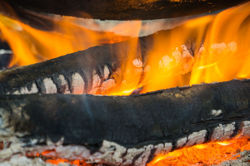 Close-up of burning wood