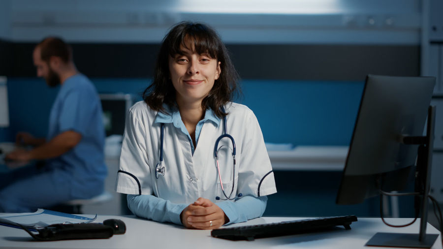 Portrait of female doctor working at clinic