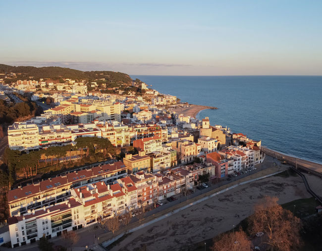 Aerial view of sant pol de mar village in el maresme coast, catalonia
