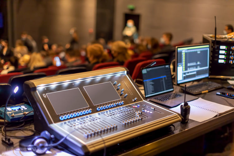 Audio and video mixer machine at theater play