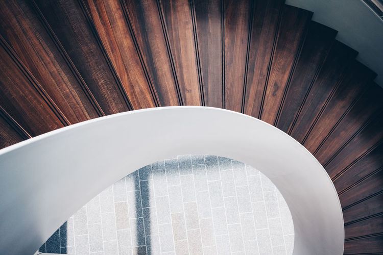 High angle view of spiral staircase in building
