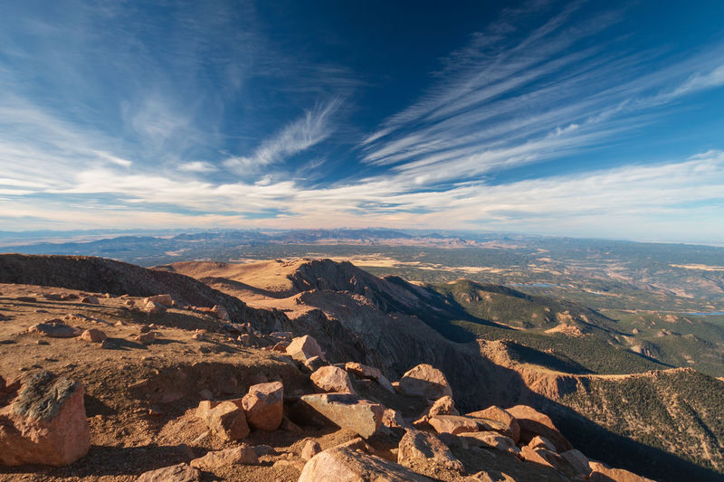 Scenic view to colorado landscape in direction northwest seen from top of pikes peak against sky