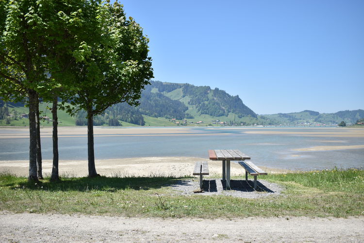 Scenic view of lake against clear sky