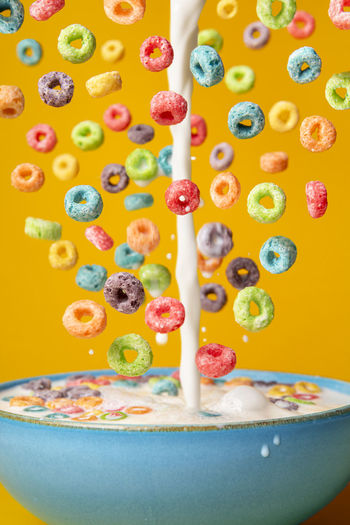 High angle view of dessert on table