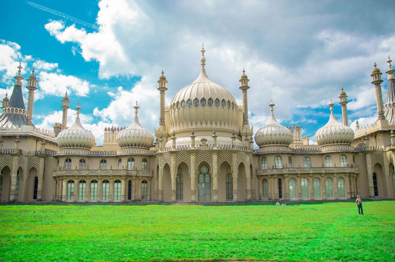 Exterior of royal pavilion against cloudy sky