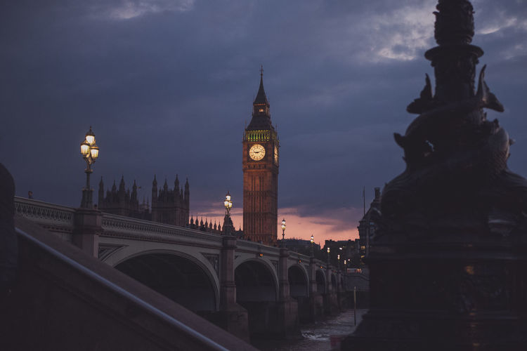 Westminster bridge over thames river against big ben