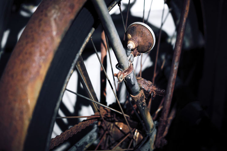 Close-up of rusty bicycle