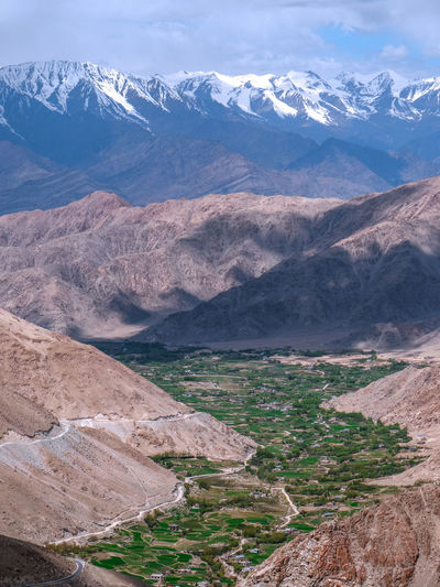 Scenic view of snowcapped mountains against sky