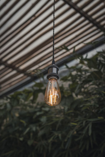 Low angle view of illuminated light bulb