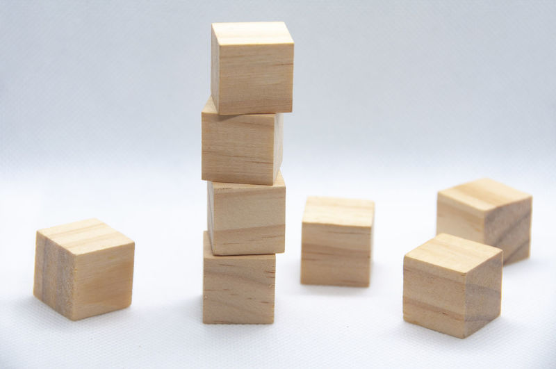 Close-up of toy blocks against white background