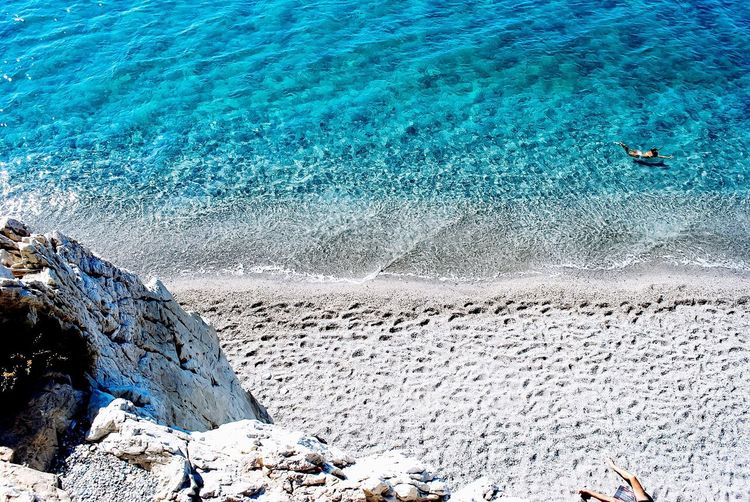 High angle view of rocks on beach