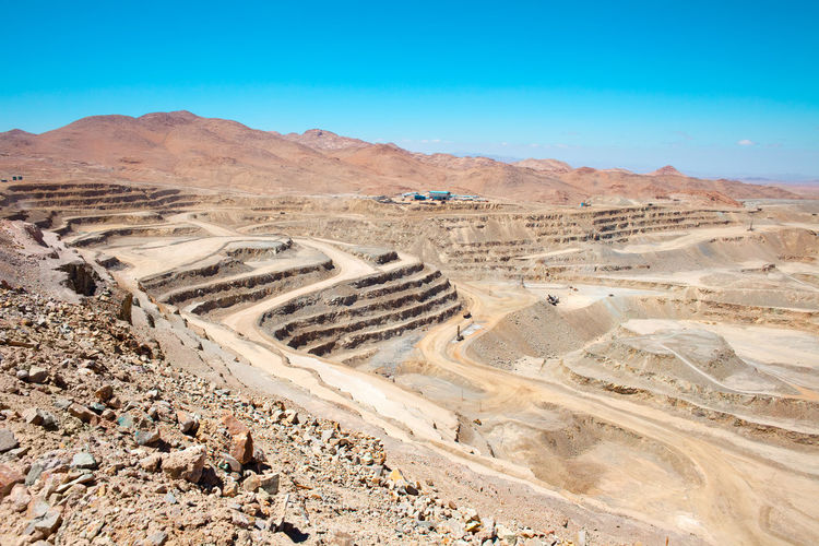 View from above of the pit of an open-pit copper mine in chile