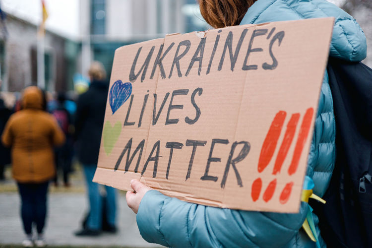 Banner at a demonstration against the invasion of ukraine