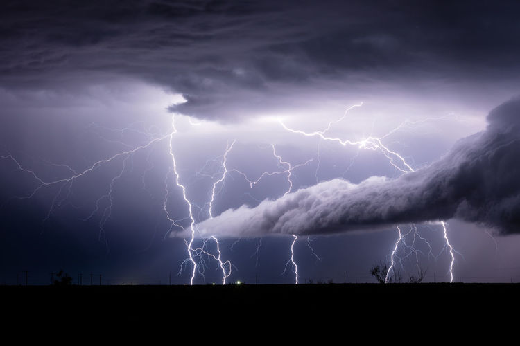 Lightning bolts strike from a thunderstorm near hobbs, new mexico