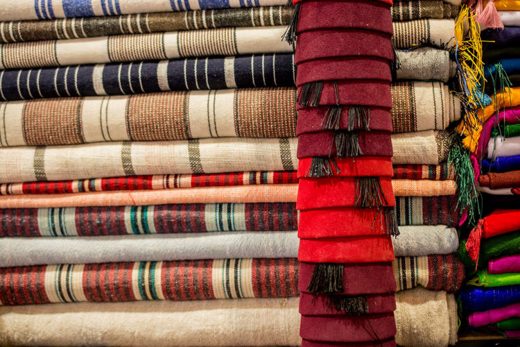 Full frame shot of textiles for sale in store