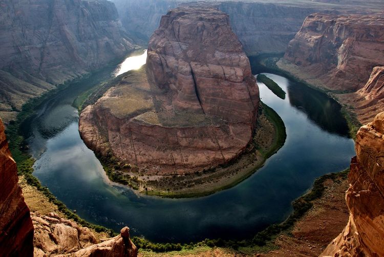High angle view of rock formations at horseshoe bend