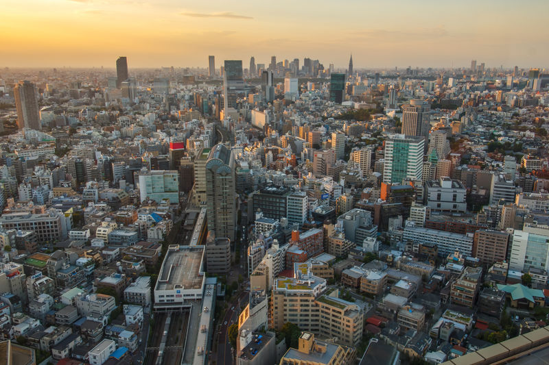 Cityscape of tokyo skyline at sunset. landmark of japan