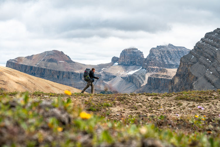 Hiking deep into the remote backcountry of banff national park